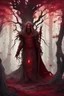 Placeholder: fantasy corrupted druid with background, red crystal forest