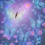 Placeholder: garden with subtle cristal transparent bright glitter blue butterfly, light, galactic, subtle flowers