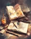 Placeholder: a collection of poems, a notebook with a pen and a can of ink, a set of dreams, a light watercolor sketch, by Leonid Afremov & Benedick Bana & Atelier Olschinsky & Ian McQue