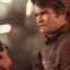 Placeholder: Kurt Russell as Han Solo, dramatic light, close up, smoky background, high detail, cinematic, vignette