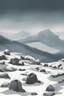 Placeholder: Drawn rocks on a snowy landscape