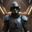 Placeholder: star wars bald male corellian pilot wearing dark gunmetal grey and black First Order special forces TIE pilot armored flightsuit and helmet with gold trim inside the jedi temple, centered head and shoulders portrait, hyperdetailed, dynamic lighting, hyperdetailed background, 8k resolution, volumetric lighting, light skin, fully symmetric details