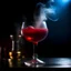 Placeholder: Realistic food photo of "Love Potion" cocktail with smoke, photo focus to the left of the drink, light, unusual shape of the glass, side light