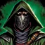 Placeholder: 90's fantasy tcg art of a hooded heroic man with a metal mask