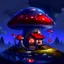 Placeholder: Wonderful spotless mushroom house in space. Floating Island in space. Black, crimson and navy blue colored. fine detail oil painting photo realistic hyper detailed perfect composition trending on artstation.