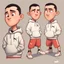 Placeholder: a caricature portrait of a young man standing in front of a white wall. He is wearing a white sweatshirt with the logo of Puma. black hair. short buzz cut hair style. light skin. dark eye pupils. small eyes. black thick eyebrow. small short round face shape. a bit small goatee, without moustache. big nose. thick mouth. pixar style. 3D. 4k. portrait. highly detailed. sharp focus. high resolution. full color. cinema lighting