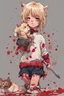 Placeholder: full color anime - a tiny little blonde girl in shorts and a turtleneck sweater stabbing a cat to death, bloody, gory, - digital art by Rose Smells