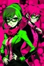 Placeholder: persona 5 style background and pink green character