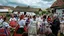 Placeholder: hungarian village wedding, group of women dancing in authentic Hungarian sárköz colorful folk dress with flowers shapes , high realistic, high qulity, detailed, happy, stunning, perfect photo