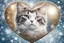 Placeholder: Double exposure, merged layers, Christmas fantasy, cat Christmas ornaments, gifts, double exposure, snowfall, heart, snowflakes, icy snowflakes, burlap, gems and sparkling glitter, sunshine