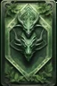 Placeholder: sacred geometry framed playing card, green leaves dragon boss card in the style of Giger and fallout 4 ,,bokeh like f/0.8, tilt-shift lens 8k, high detail, smooth render, down-light, unreal engine