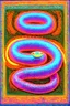 Placeholder: "Massive delusions in the form of a neon snake"; hallucinogenic optical art depicting the failure of western society contrasted to the bandwidth of consciousness, which is a playful pastel Post-Impressionistic background surrounded by surreal elements inspired by an admixture of Hundertwasser and Klee
