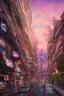 Placeholder: A Epic tree carved into cyberpunk city, building both side of road, dusk, masterpiece , art by jorge pardo, photorealistic, pinkish color, meditative vibe, ornate, wide view