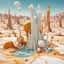 Placeholder: Bright, glittering, 3d, marble-like, surreal objects in a bright environment, desert, noon light, melting cream, Yves Tanguy style