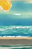 Placeholder: watercolor vintage summer beach scape sand sunshine ocean retro 1920s f