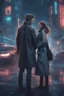 Placeholder: Science fiction, cyberpunk, city street, couple girl and guy, together, love at first sight, forbidden love, winter