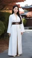 Placeholder: 4K Photorealism : 30 year old Asian woman with a full body with a proportional body, symmetrical face, precise clean brown eyes, long flowing hair, precise chest accentuation, showing typical Japanese clothing