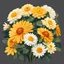 Placeholder: Vector illustration, Flat illustration, Illustration, Bunch of large zinnias, oil painting, Georgia O'Keeffe style, shades of yellow-white color, (((Earthy and natural color palette)))
