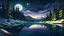 Placeholder: spring night, Boreal Forest,lake, valley,moonlight,low poly,reflections,dramatic scene