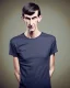 Placeholder: a tall rattled guy with short dark hair tousled on top, a long neck and long limbs and is wearing a t-shirt with a shirt over and skinny jeans