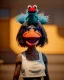 Placeholder: hybrid character, waitress sexy woman with monster muppet mask that covers her entire head, tray, old school tattoo, retro style, Sesame Street style, smooth, unreal engine 5, god lights, ray tracing, RTX, lumen lighting, ultra detail, volumetric lighting, 3d.