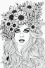 Placeholder: hyper detailed, black and white, thick line, coloring book illustration, lineart, stunningly beautiful woman in flowers