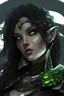 Placeholder: female snake humanoid, digital art, wearing a black leather armor, green scales on the face, dungeons and dragons