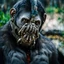 Placeholder: Cyborg Ape, breathing device, gas mask, respirator Christopher Nolan, Dystopian, Extreme depth of field, bokeh blur, Alberta, all-natural, in the style of candid, imperfection, natural lighting, Fuji Film, Anamorphic lens