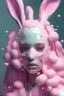 Placeholder: girl, bunny hair, mask slime, out her mind, softpink tones, realistic photograph , 3d render, octane render, intricately detailed, cinematic,