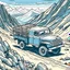 Placeholder: colored Concept art drawing of a truck for collecting fossils in mountains