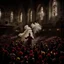 Placeholder: many clowns begin to throw bottles filled with an unknown liquid into the crowd inside the gloomy church, lot of smoke