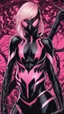 Placeholder: A close picture to Mix between gwenpool and symbiote, symbiote venom in background, pink and black custom, intricate details, highly detailedin in solo leveling shadow art style