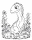 Placeholder: ccoloring pages for kids, coloring pages for kids, A small dinosaur made of flowers and water. Renaissance painting style. cartoon style, thick lines, low detail, black and white, no shading, --ar 85:110. Renaissance painting style. cartoon style, thick lines, low detail, black and white, no shading, --ar 85:110