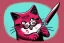 Placeholder: Cat diabolical smiling with a bloody knife with blood. Illustration.