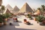 Placeholder: tourist walkway with the pyramids, including modern seating areas with planters, sweet cars, and tourist bazaars.