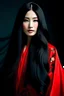 Placeholder: portrait of a beautiful Oriental woman with super long black hair, warm-hearted, goddess, red