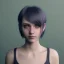 Placeholder: potrait emo girl, eyes like ocean blue, short hair, smile, 8k, rtx, eyebrows like serious, facing left, real