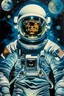 Placeholder: A movie oil coloured poster of an astronaut , looking up camera view for the whole body Anglo style