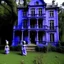 Placeholder: A light purple mansion with voodoo dolls painted by Edgar Degas