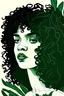 Placeholder: one line painting portrait of black curly hair white russian girl green leafy background