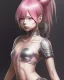 Placeholder: Detailed cute anime Kunoichi girl, pink hair buns, pink bangs, black latex bodysuit, intricate details, full body portrait, keep head in frame, slight smile, black Japanese motif, concept art, highly detailed, digital painting, concept art, sharp focus, illustration, art by Yoji Shinkawa, WLOP and greg rutkowski and alphonse mucha and artgerm and yanjun Chen and Junji ito and Makoto Shinkai, HDR, octane render