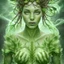 Placeholder: mystical powerful greenish botanical woman