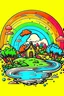 Placeholder: it's used on T-shirts, cartoon style, landscape painting.element include rainbow