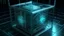 Placeholder: Cube tesseract from movie Loki. Tesseract size third part of image size. Located strictly in the middle of picture with space around it and with navy blue/green glow inside tesseract. Without surface/table on which it stay.