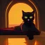 Placeholder: Gato negro,cama, atardecer, ventana, cama