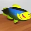 Placeholder: video game icon, 3d, cute tilapia fish over kitchen cutting board, shiny object, graphic design, high contrast, artstation