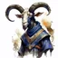 Placeholder: dnd, fantasy, watercolour, large strokes, stylistic, portrait, illustration, dull colours, black goat in a human medieval suit