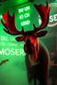 Placeholder: An big female moose with big eyes "Veronika Moser" performing at dance club, her name is "Moser" HAIRY FRUITS EVERYWERE On stage, Green Neon lights and smog, "DU UND ICH UND MOSER" and "VERONIKA MOSER" big sign on the wall