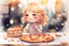 Placeholder: beautiful composition, a blonde chibi girl dreaming about pizza and cake, melting watercolor and black ink outlines on wet paper, soft, shading strokes, in sunshine, ethereal, otherwordly, cinematic postprocessing, bokeh, dof