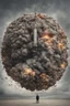 Placeholder: INTERNATIONAL RELATIONS The world is hanging by a thread. Wars, terrorism. The explosion of an atomic bomb. High image quality, 8K Collage